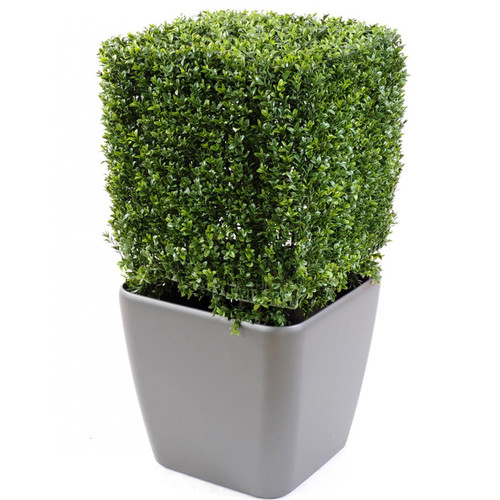 Plantes et fleurs artificielles Pegane Plante artificielle haute gamme Spécial extérieur, Buis carré artificiel couleur vert - Dim : 50 x 32 x 32 cm