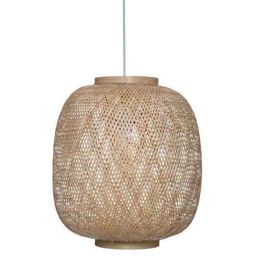 Pegane - Suspension luminaire en bambou et fer coloris naturel / blanc - diamètre 43 x hauteur 48 cm Pegane  - Suspensions, lustres Pegane