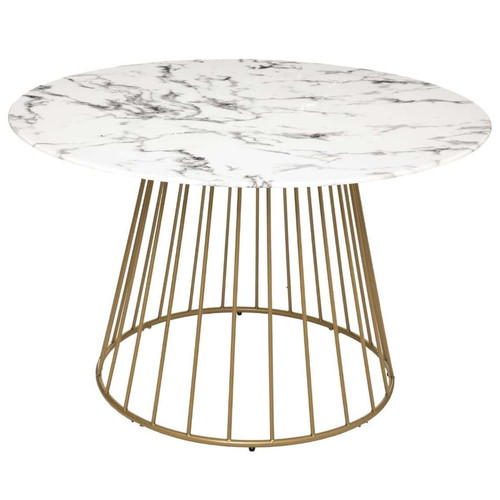 Pegane - Table à manger avec plateau verre trempé effet marbre/blanc - Diamètre 120 x Hauteur 75 cm Pegane  - Table verre trempe blanc