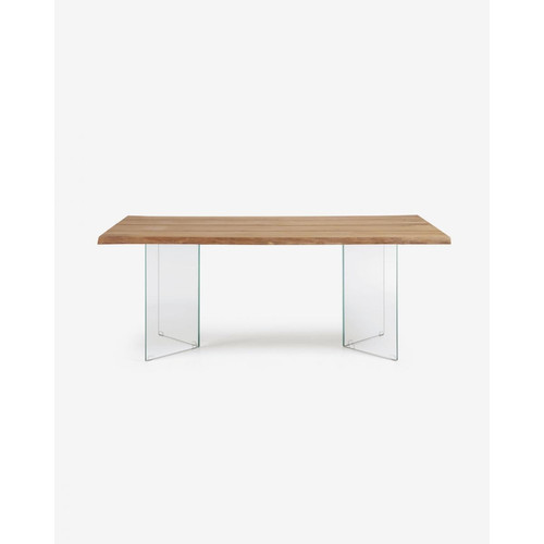 Pegane - Table à manger coloris naturel en contreplaqué de chêne et verre - longueur 180 x profondeur 100 x hauteur 76 cm Pegane  - Table en verre 100 cm