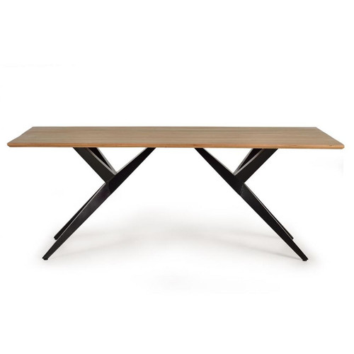 Pegane - Table à manger en bois d'acacia coloris naturel / pieds noir - longueur 180 x profondeur 90 x hauteur 76 cm - Tables à manger