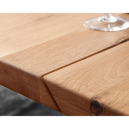 Pegane Table à manger en bois massif avec dessus en V - L.200 x H.77 x P.100 cm -PEGANE-