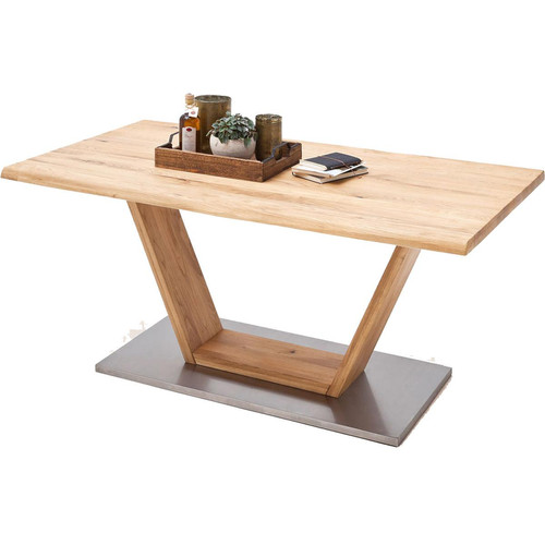 Pegane - Table à manger en bois massif bord d'arbre, pieds en V - L.220 x H.77 x P.100 cm -PEGANE- Pegane  - Tables à manger