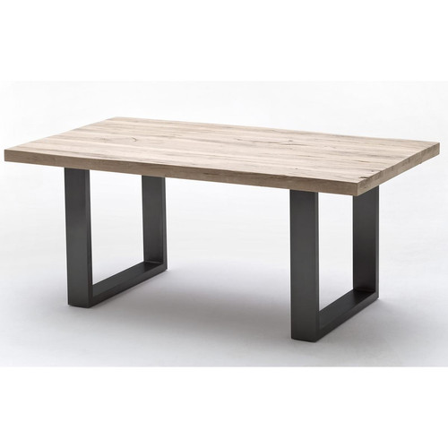 Pegane - Table à manger en chêne massif chaulé/anthracite - L260 x H76 x P100 cm Pegane  - Table en chêne massif