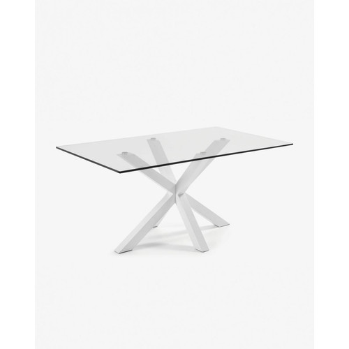 Pegane - Table à manger en verre et pieds en acier finition blanche - longueur 180 x profondeur 100 x hauteur 75 cm Pegane  - Tables à manger
