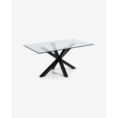 Pegane - Table à manger en verre et pieds en acier finition noire - longueur 180 x profondeur 100 x hauteur 75 cm Pegane  - Table en verre 100 cm
