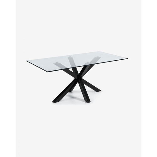 Pegane - Table à manger en verre et pieds en acier finition noire - longueur 200 x profondeur 100 x hauteur 75 cm Pegane  - Table en verre 100 cm