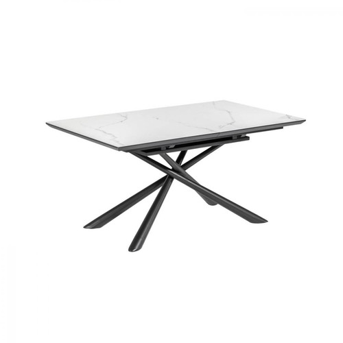 Pegane - Table à manger extensible coloris blanc / gris en verre trempé et acier - longueur 160 / 210 x profondeur 90 x hauteur 76 cm Pegane  - Maison