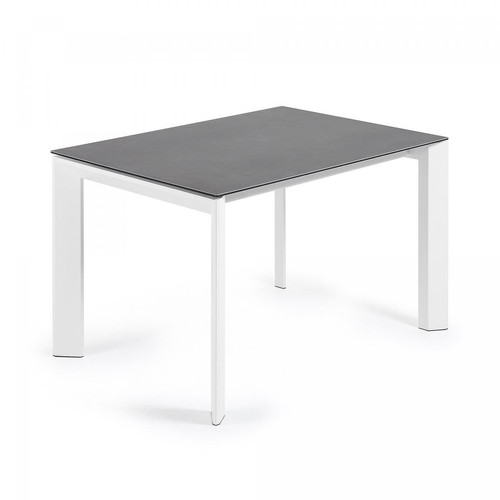 Pegane - Table à manger extensible coloris blanc en grès cérame et pieds en acier - longueur 120/180 x profondeur 80 x hauteur 76 cm Pegane  - Table extensible 120 cm