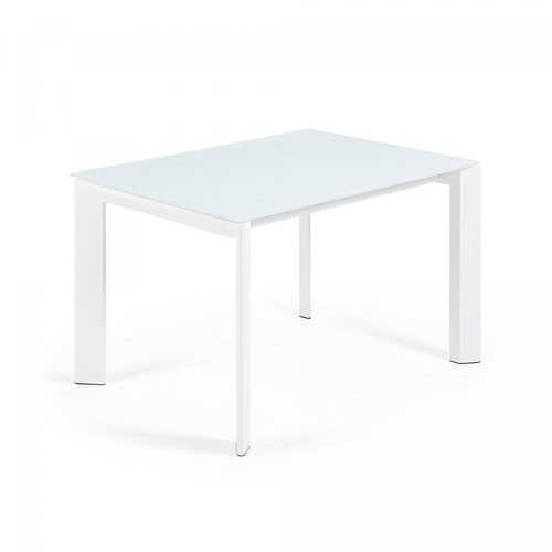 Pegane - Table à manger extensible coloris blanc en verre et pieds en acier - longueur 120/180 x profondeur 80 x hauteur 76 cm Pegane  - Table verre extensible