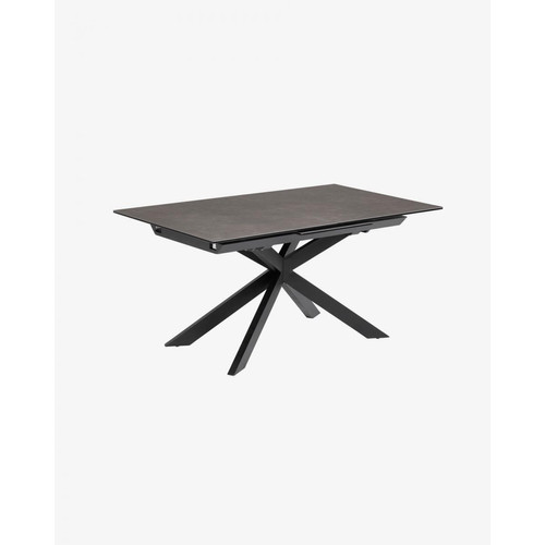 Pegane - Table à manger extensible coloris noir / gris en verre trempé et acier - longueur 160 / 210 x profondeur 90 x hauteur 76 cm Pegane  - Table verre extensible