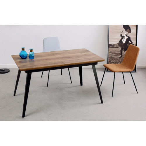 Tables à manger Pegane Table à manger extensible en bois coloris noyer / noir - Longueur 140 - 180 x largeur 80 x Hauteur 77 cm