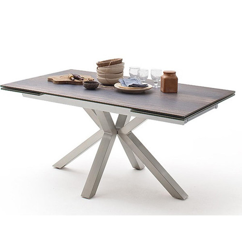 Pegane - Table à manger extensible en céramique imi. bois Barique et acier brossé - L.160-240 x H.76 x P.90 cm Pegane  - Table à manger extensible Tables à manger