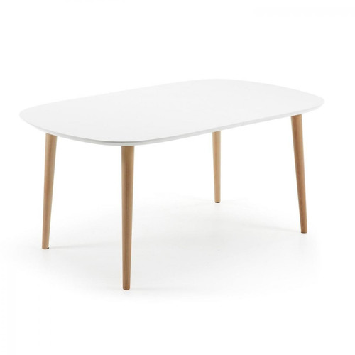 Pegane - Table à manger extensible en MDF laqué blanc et pieds en bois hêtre - longueur 160/ 260 x profondeur 100 x hauteur 74 cm Pegane  - Table extensible blanc laque