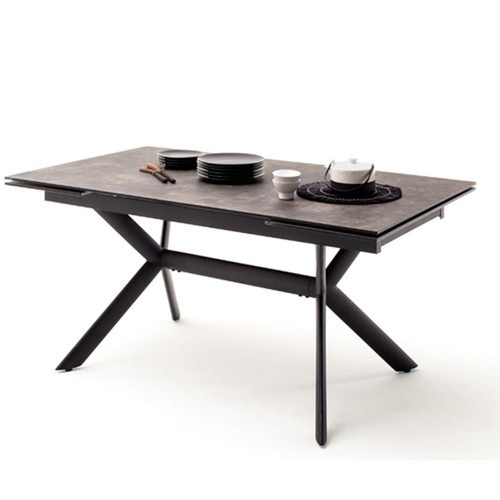 Pegane - Table à manger extensible en métal / verre aspect marron pierre - L.160-240 x H.76 x P.90 cm Pegane  - Table manger marron