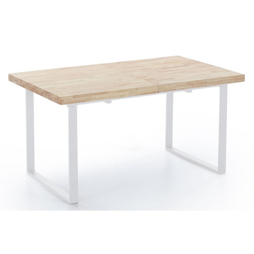 Pegane - Table à manger rectangulaire extensible coloris chêne nordique / pieds blanc , Longueur 140 - 180 x largeur 80 x Hauteur 76 cm - Pegane