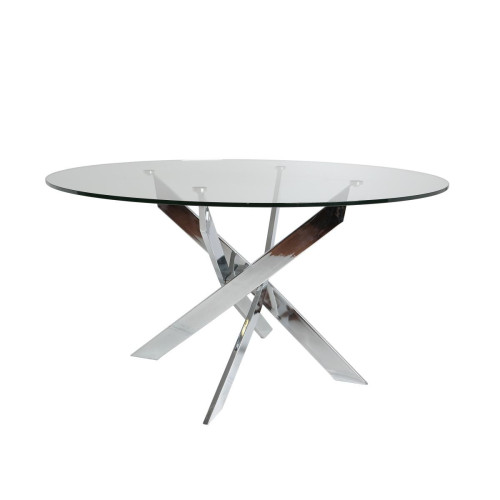 Pegane - Table à manger ronde en verre trempé avec pieds en métal chromé - Diamètre 120 x Hauteur 75 cm Pegane  - Tables à manger