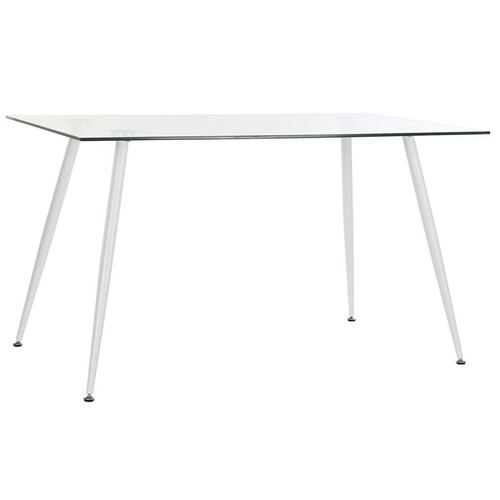 Tables à manger Pegane Table à manger Table repas rectangulaire en métal coloris blanc et verre - Longueur 135 x Hauteur 75 x Profondeur 75 cm