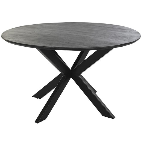 Pegane - Table à manger Table repas ronde en métal et manguier coloris noir - Diamètre 130 x Hauteur 76 cm Pegane  - Maison