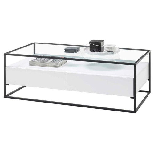 Pegane - Table basse avec rangements en bois et métal coloris blanc mat - L.120 x H.40 x P.60 cm Pegane  - Table basse 60 sur 60 cm h de 40 cm