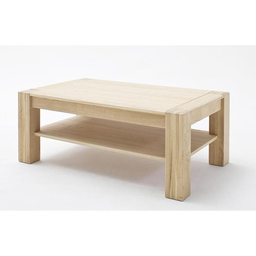 Pegane - Table basse avec rangements en chêne massif bianco - L.115 x H.45 x P.70 cm Pegane  - Table basse hauteur 45 cm