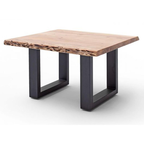 Pegane - Table basse en bois d'acacia massif naturel et acier anthracite - L.75 x H.45 x P.75 cm Pegane  - Table basse hauteur 45 cm