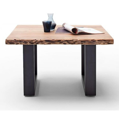Pegane Table basse en bois d'acacia massif naturel et acier anthracite - L.75 x H.45 x P.75 cm