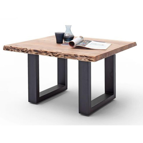Tables basses Table basse en bois d'acacia massif naturel et acier anthracite - L.75 x H.45 x P.75 cm