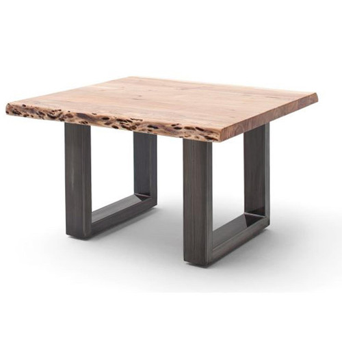 Pegane - Table basse en bois d'acacia massif naturel et acier antique - L.75 x H.45 x P.75 cm Pegane  - Salon, salle à manger