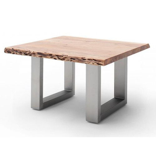 Pegane - Table basse en bois d'acacia massif naturel et acier inoxydable - L.75 x H.45 x P.75 cm Pegane  - Table basse marron
