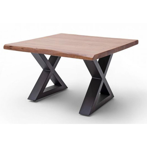 Pegane - Table basse en bois d'acacia massif noyer / acier anthracite - L.75 x H.45 x P.75 cm Pegane  - Table basse noyer massif