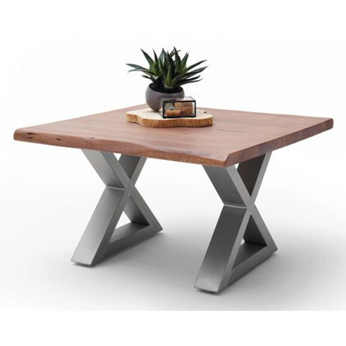 Pegane Table basse en bois d'acacia massif noyer / acier inoxydable - L.75 x H.45 x P.75 cm