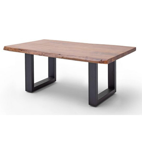 Pegane - Table basse en bois d'acacia massif noyer et acier anthracite - L.110 x H.45 x P.70 cm Pegane  - Table basse noyer massif