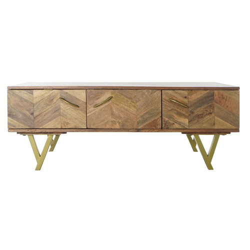 Pegane - Table basse en bois de manguier et métal coloris naturel / doré - longueur 120 x profondeur 60 x hauteur 46 cm Pegane  - Table basse bois metal