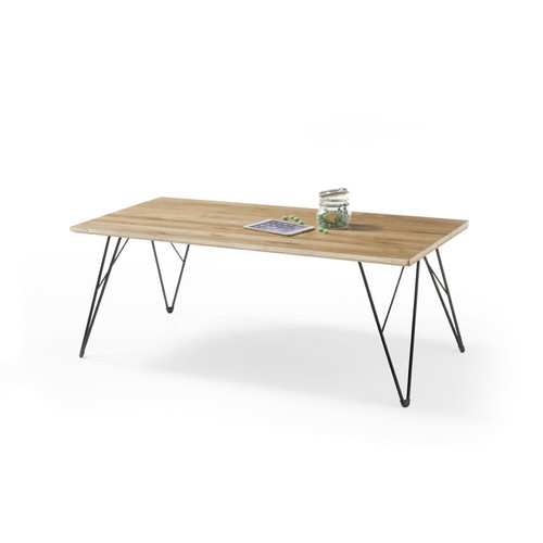 Pegane - Table basse en chêne massif avec piètement en métal noir - L120 x H46 x P60 cm Pegane  - Table basse en chêne massif Tables basses