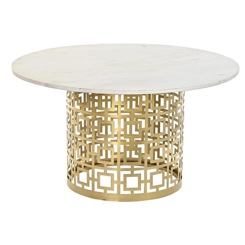 Pegane - Table basse en métal doré et marbre blanc - diamètre 76 x hauteur 43 cm Pegane  - Salon, salle à manger
