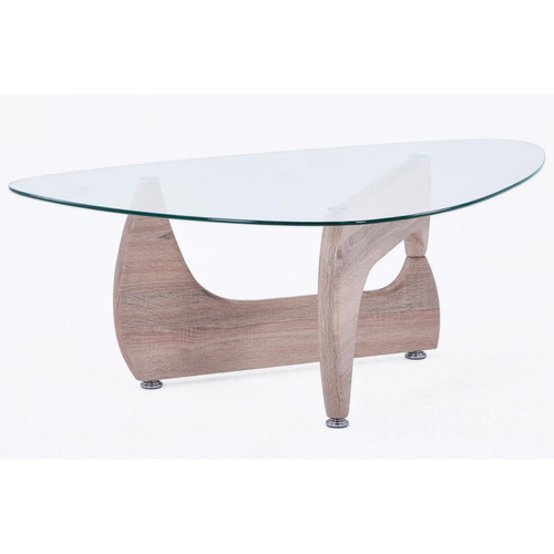 Pegane - Table basse en verre avec pieds coloris chêne - Longueur 110 x Profondeur 70 x Hauteur 40 cm - Pegane