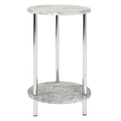 Pegane - Table d'appoint en acier et MDF optique béton-chromé - Dim : Diam30 x H50 cm Pegane  - Salon, salle à manger