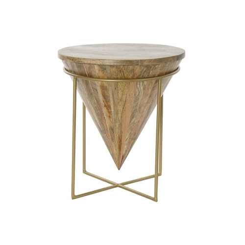 Pegane - Table d'appoint en bois de manguier et métal coloris naturel doré - diamètre 41 x hauteur 45 cm Pegane  - Table manguier