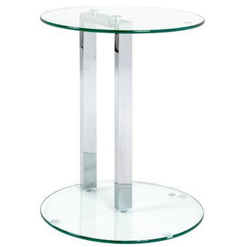 Pegane - Table d'appoint en métal chromé et verre trempé - Dim : diam 40 x H50 cm Pegane  - Table verre chrome