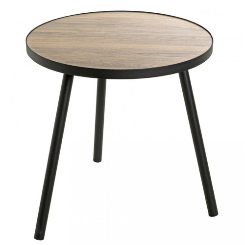Pegane - Table d'appoint en métal noir et MDF chêne - Diamètre 50 x Hauteur 52 cm Pegane  - Salon, salle à manger