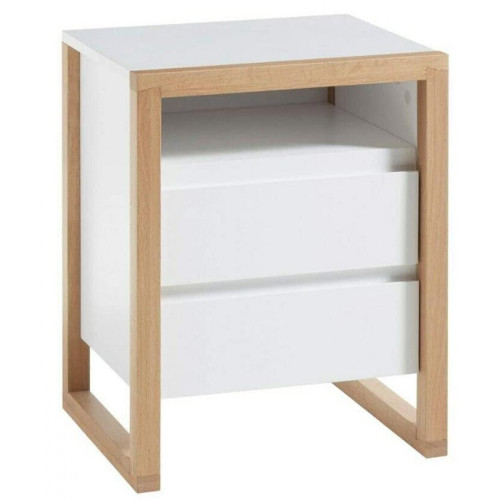 Pegane - Table de chevet finition laquée blanc mat et naturel - Longueur 48 x Hauteur 60 x Profondeur 40 cm - Chevet Blanc