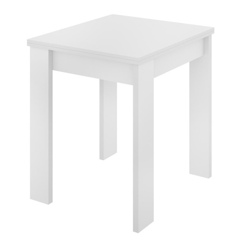 Pegane - Table extensible en panneaux de particules mélaminés coloris blanc-Longueur 67.1-134.2 x Profondeur 67.1 x Hauteur 77.3-79.2 cm Pegane  - Table a manger haute