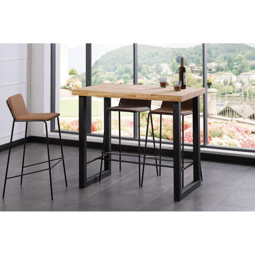 Pegane - Table haute en bois coloris chêne nordique / pieds noir - Longueur 120 x profondeur 70 x Hauteur 100 cm Pegane  - Tables à manger
