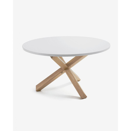 Tables à manger Pegane Table ronde coloris blanc / naturel en MDF laqué et pieds en bois de chêne - diamètre 120 x hauteur 75 cm