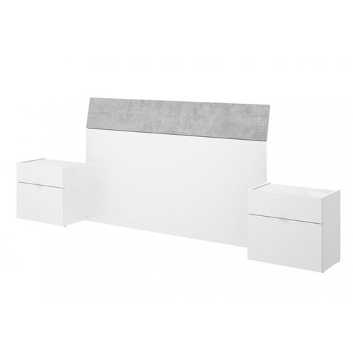 Pegane - Tête de lit + 2 chevets coloris blanc/ciment - Longueur 258 x Profondeur 34 x Hauteur 100 cm - Têtes de lit