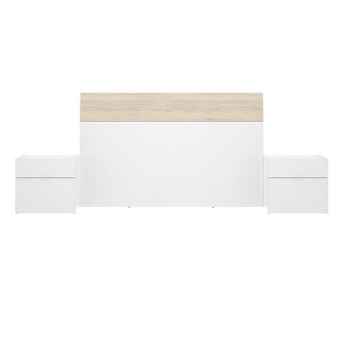 Têtes de lit Pegane Tête de lit + 2 chevets coloris blanc/naturel - Longueur 258 x Profondeur 34 x Hauteur 100 cm