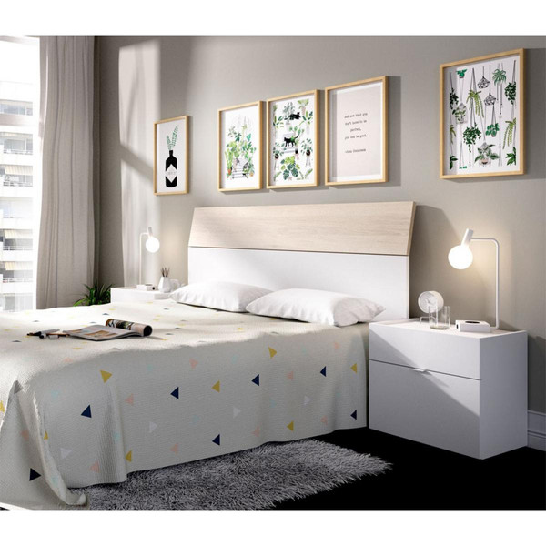 Têtes de lit Tête de lit + 2 chevets coloris blanc/naturel - Longueur 258 x Profondeur 34 x Hauteur 100 cm