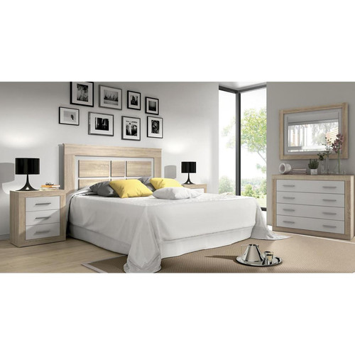 Pegane Tête de lit avec pieds coloris  Chêne cambrian, blanc - Longueur 160 x Profondeur 3,8 x Hauteur 120 cm