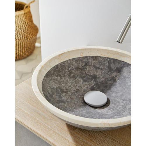 Vasque Vasque à poser / lavabo en marbre coloris gris / blanc - Diamètre 42 x Hauteur 15 cm